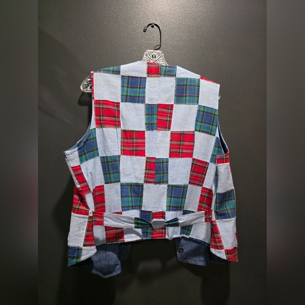 VTG Chambray Patchwork 4 Button Multicolor Plaid … - image 2